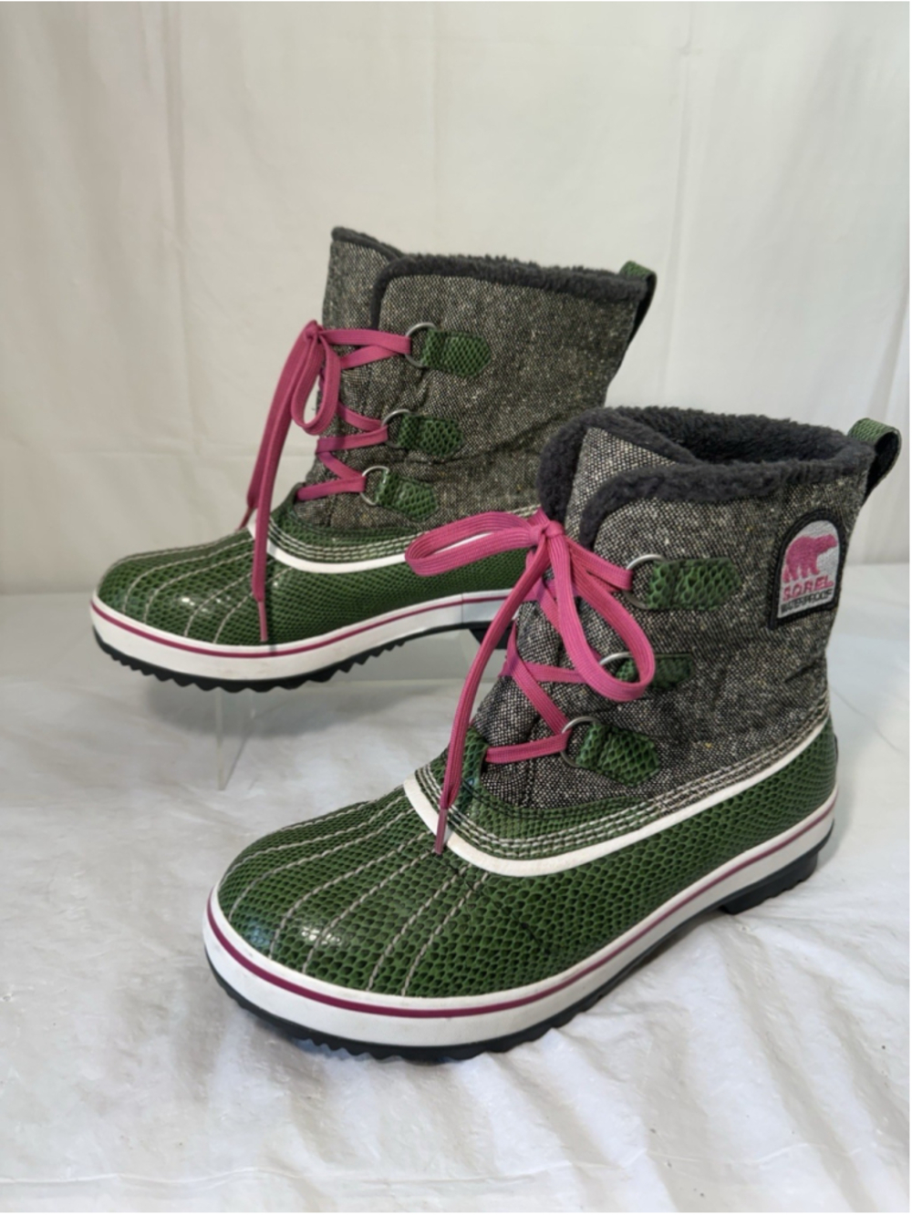 Sorel Tivoli Boots Size 9 All Weather Duck Boot Green Snake Print - Picture 11 of 15